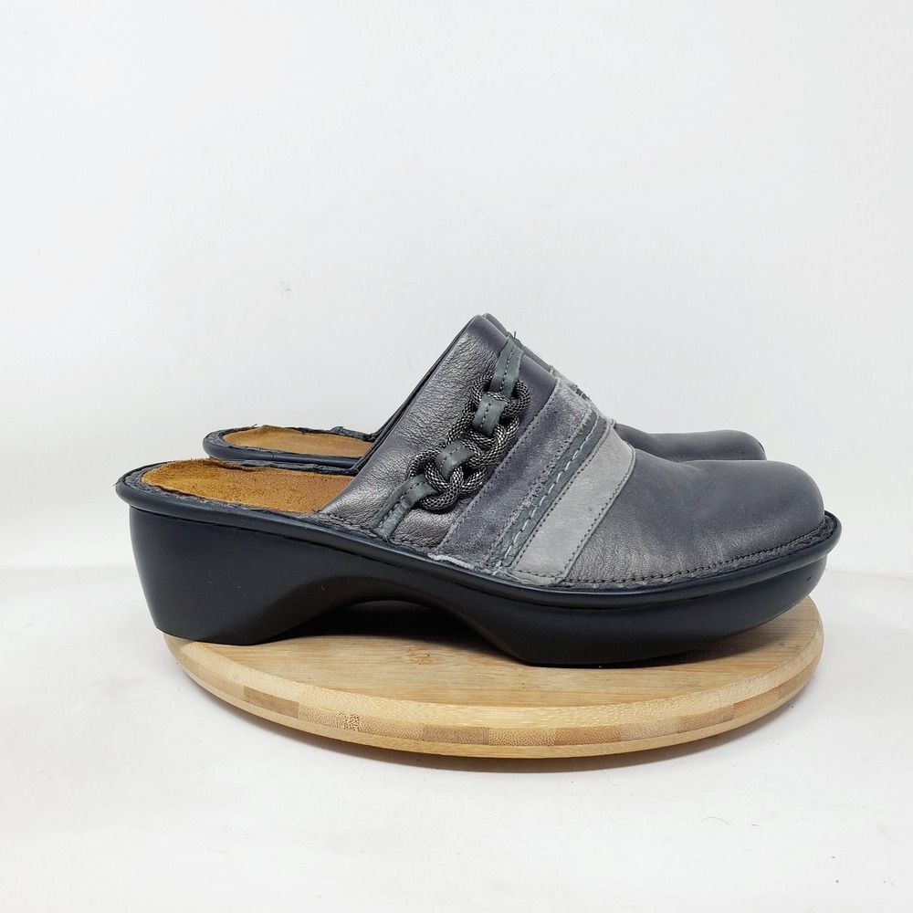 Naot Shoes Womens 37 Belize Grey Silver Leather Comfort Mule Clog Sandal